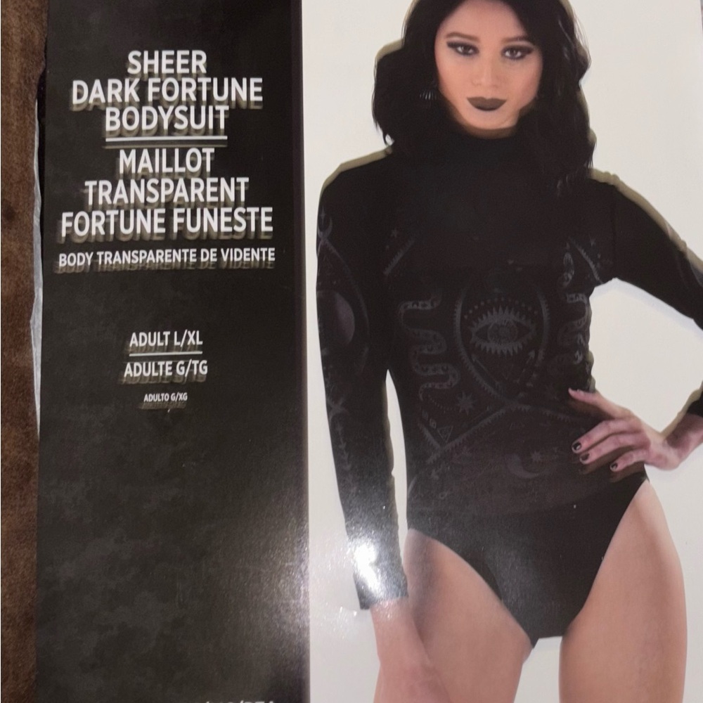 Halloween Dark Fortune Black Sheer Patterned Bodysuit L/XL NIB
